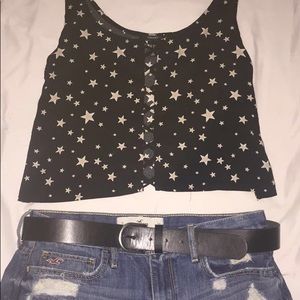 FOREVER 21 star top black open front crop top
